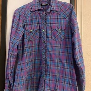 Cruel Girl Colorful Plaid Western Button Down